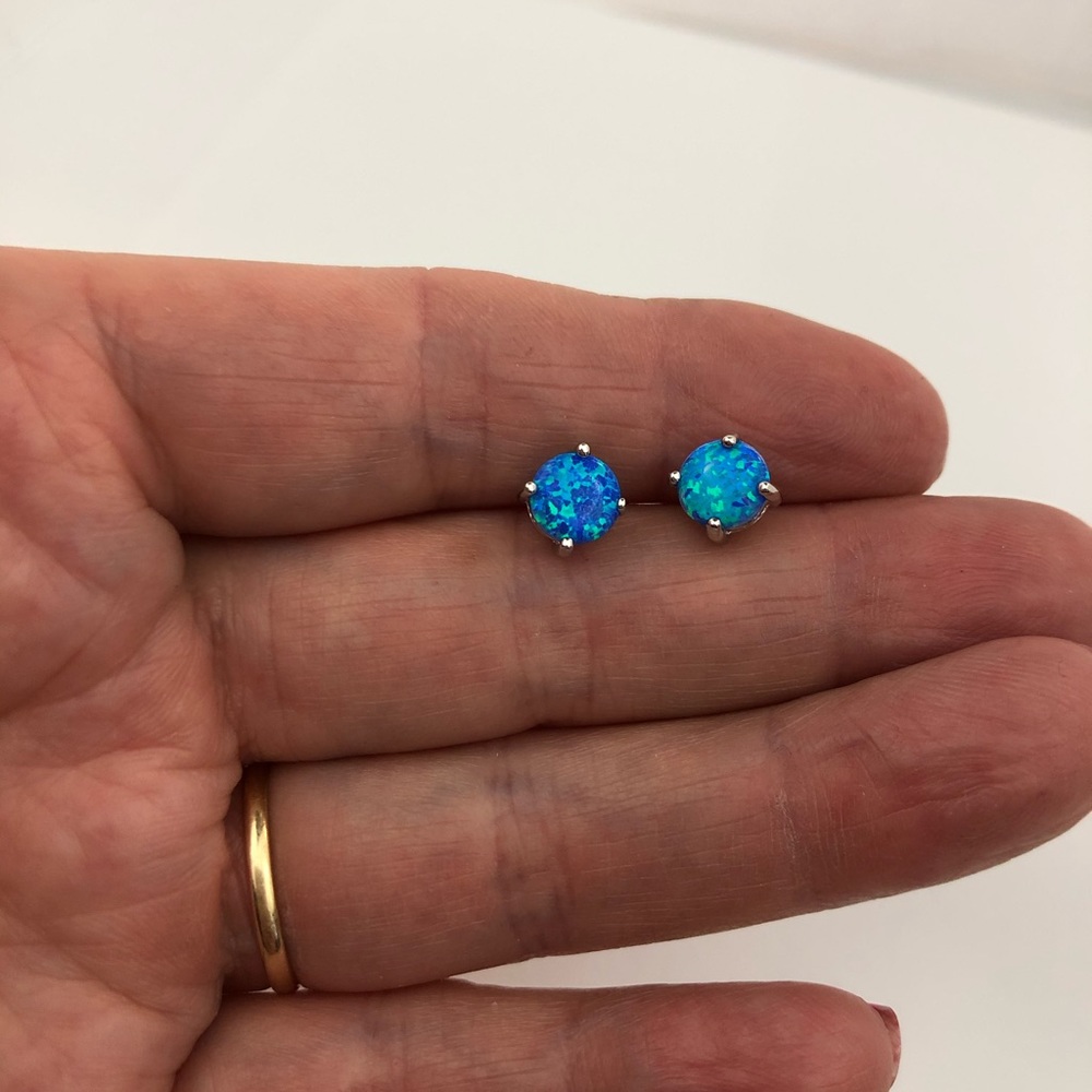 Sterling Silver blue Opal earrings - Picture 7 of 8
